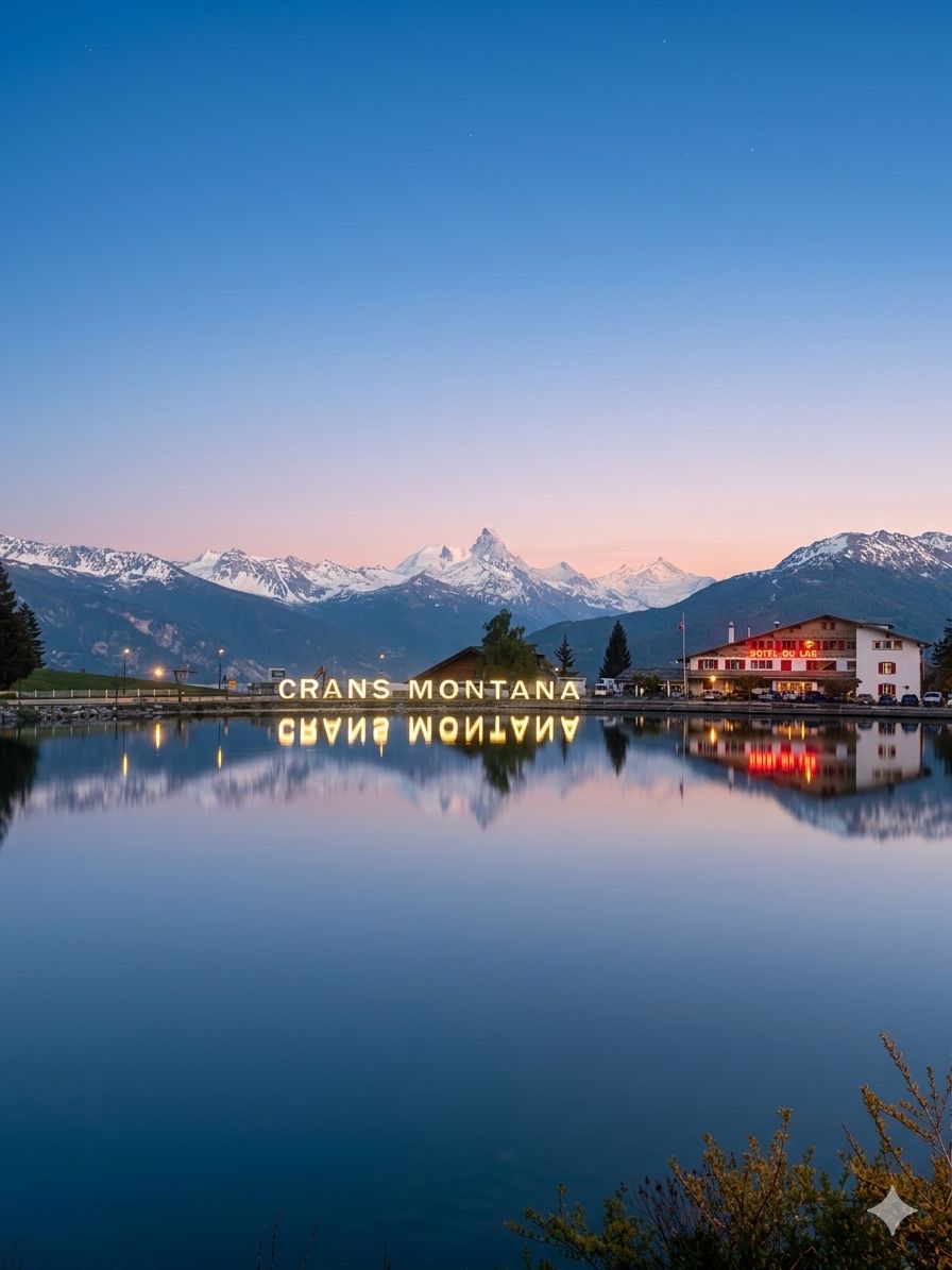 Lac de Crans-Montana au crépuscule