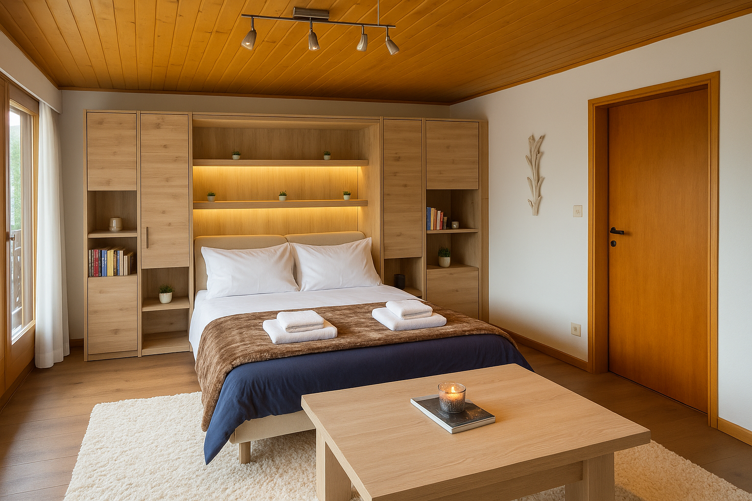 Lit escamotable ouvert — coin nuit cosy